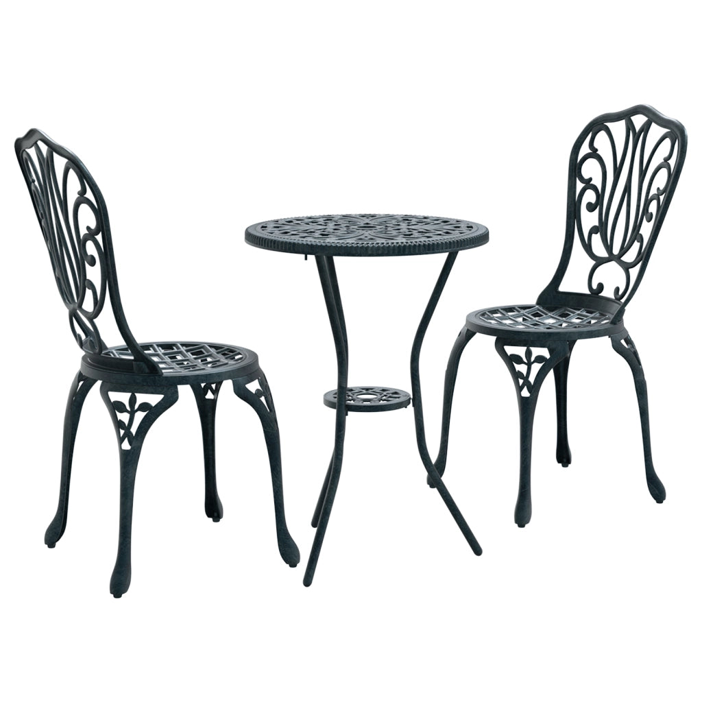 Set Bistro da Giardino 3 Pezzi Verde in Alluminio Pressofuso