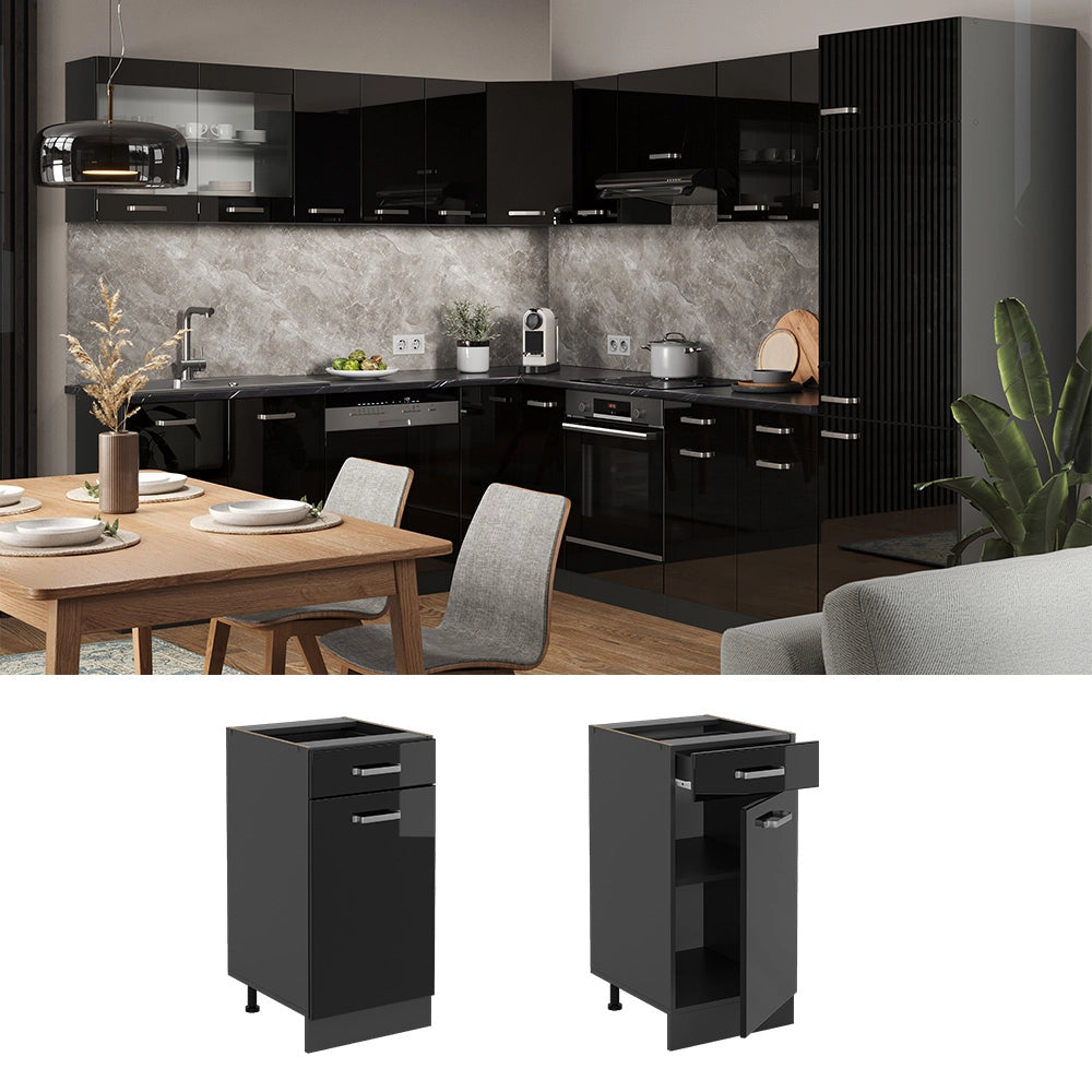 Vicco Mobiletto base per cucina Nero lucido 40 cm PL Marmo