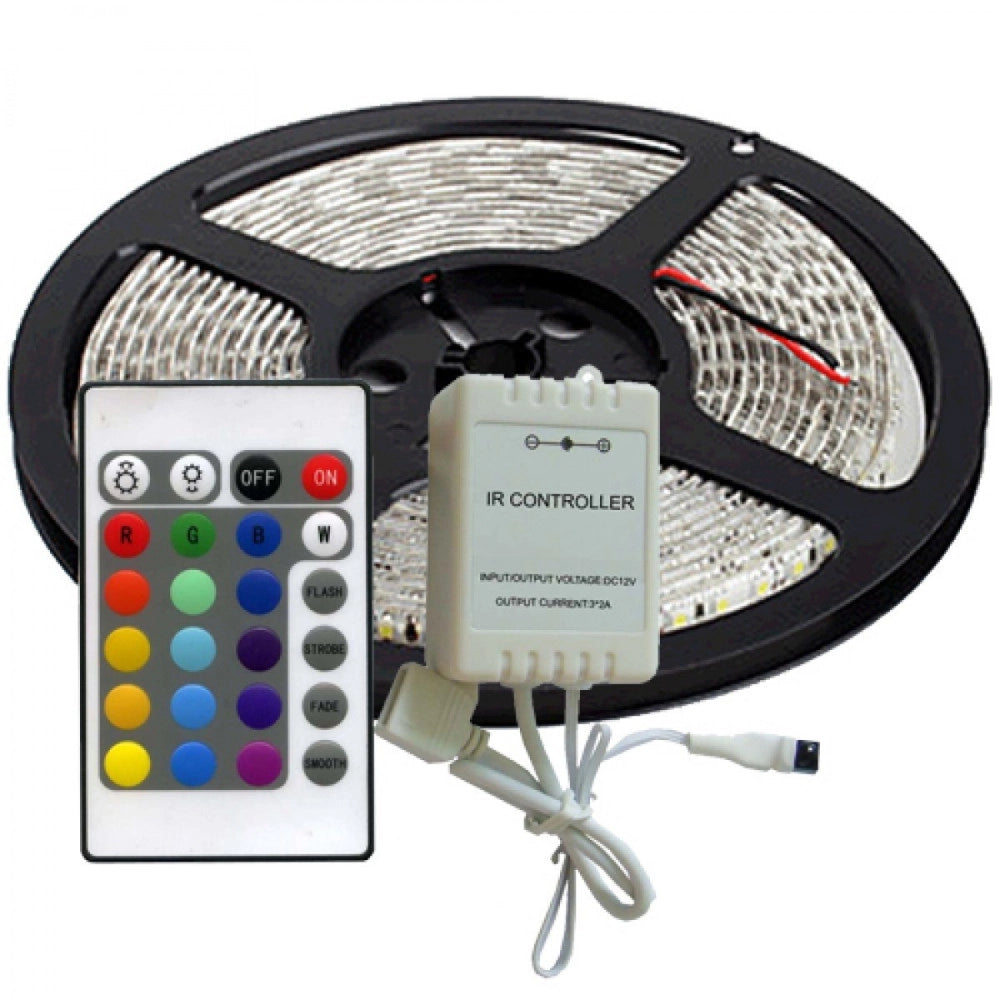 Trade Shop - Striscia A Led Rgb 5 Mt Metri 300 Smd 5050 Bobina Strip Adesiva Con Telecomando -