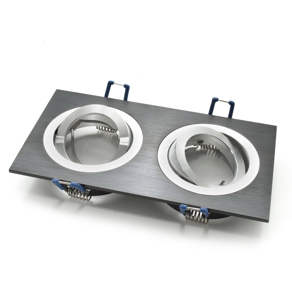 Portafaretto rettangolare nero silver incasso 155x80mm doppia luce orientabile GU10