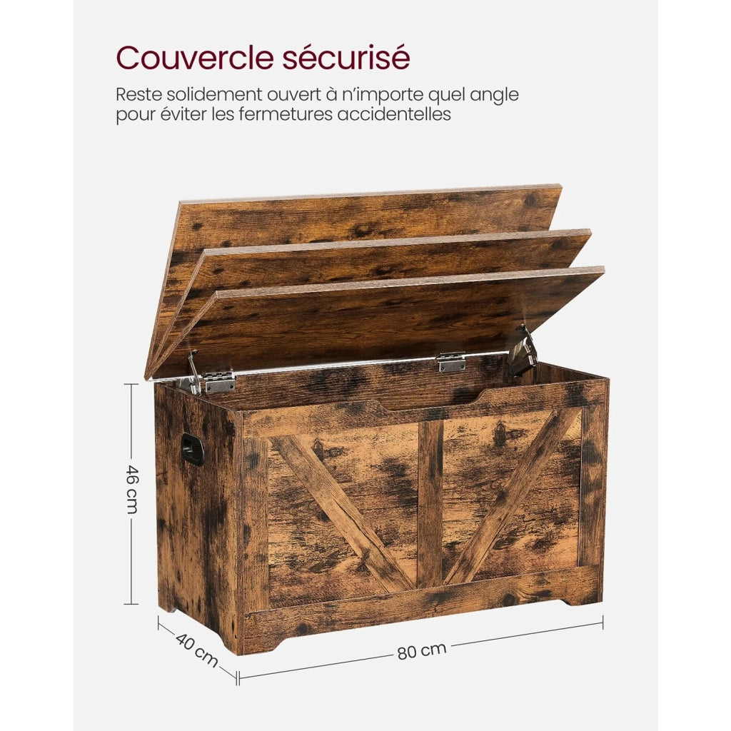 Cassapanca portaoggetti da interno scarpiera pouf panca portaoggetti per giocattoli per bambini con cerniere di sicurezza stile fienile 100 x 40 x 46 cm marrone rustico 12_0005141