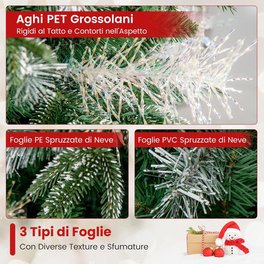 Albero di Natale Artificiale Pre-illuminato 180 cm con 270 Luci LED | Albero di Natale con 806 Punte di Rami in PE, PVC e PET e Pigne e Bacche Rosse, per Casa, Negozio e Ufficio