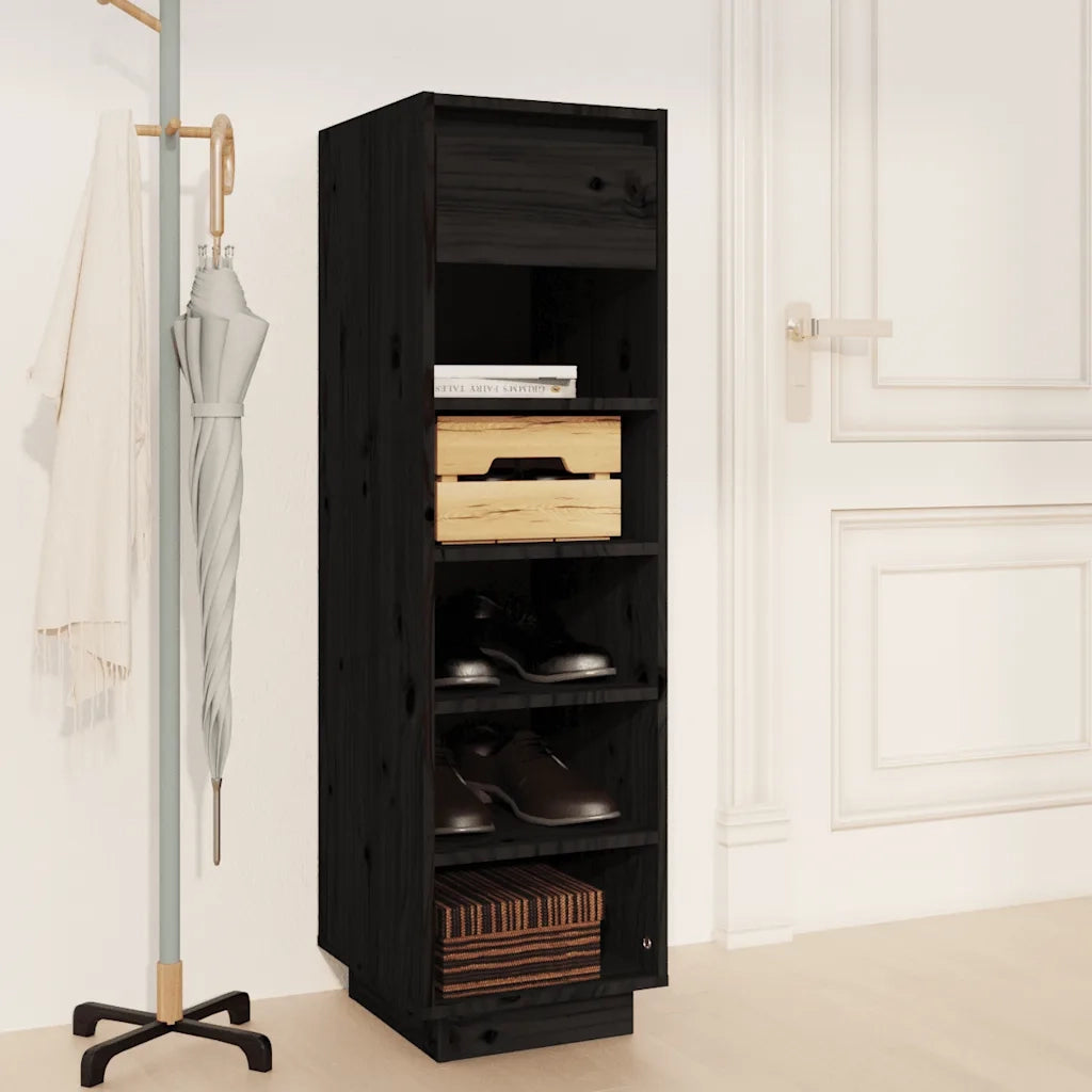 Scarpiera | Mobile per scarpe Nera 30x34x105 cm in Legno Massello di Pino