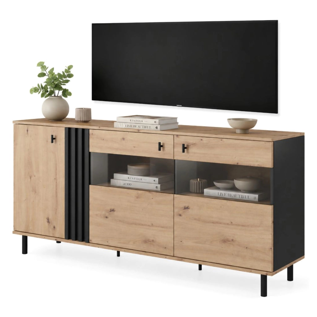 Madia Hare, Credenza 3 Ripiani, 165x40x82h cm Marrone Rovere Nodi