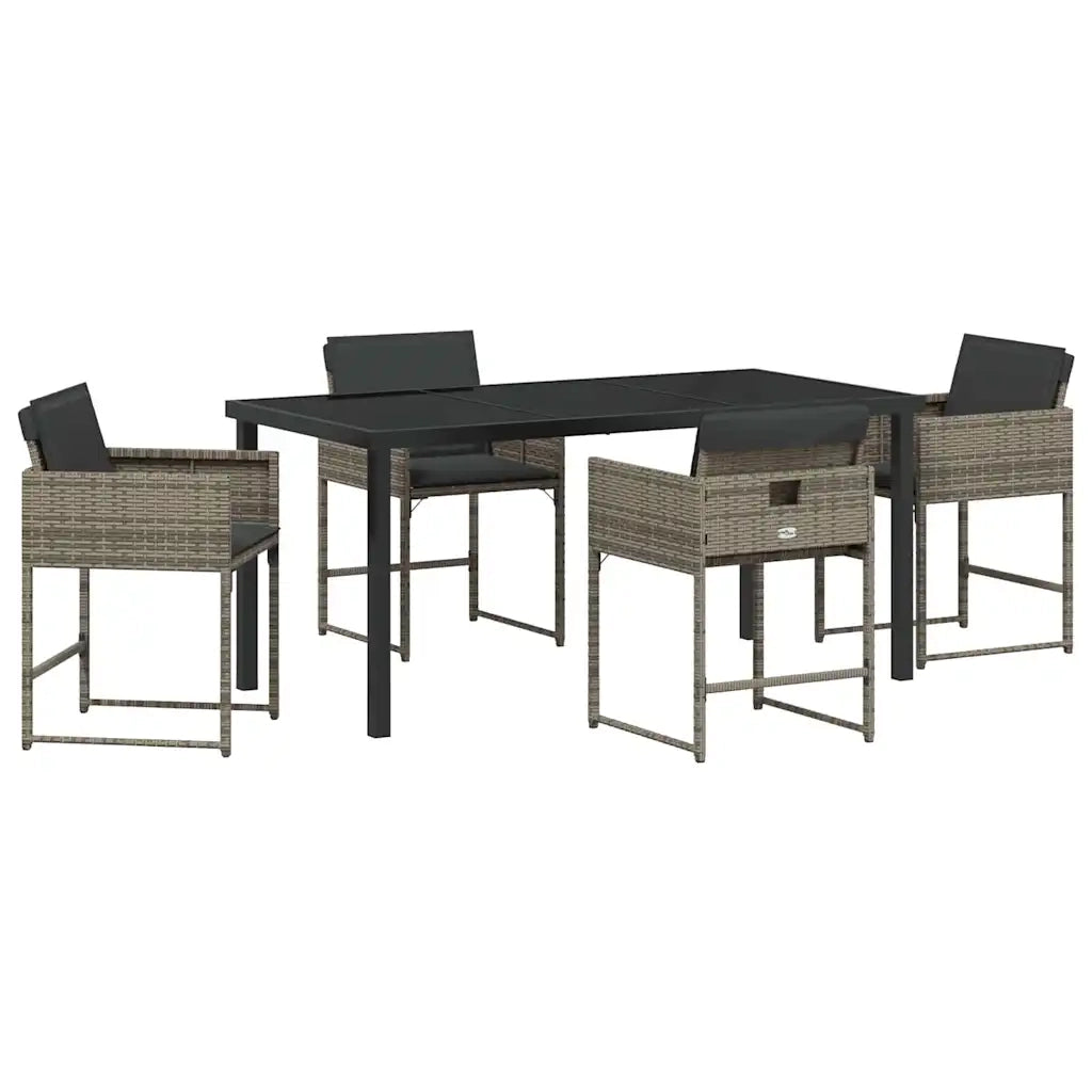 Set da Pranzo per Giardino con cuscino 5 pcs Grigio polyrattan