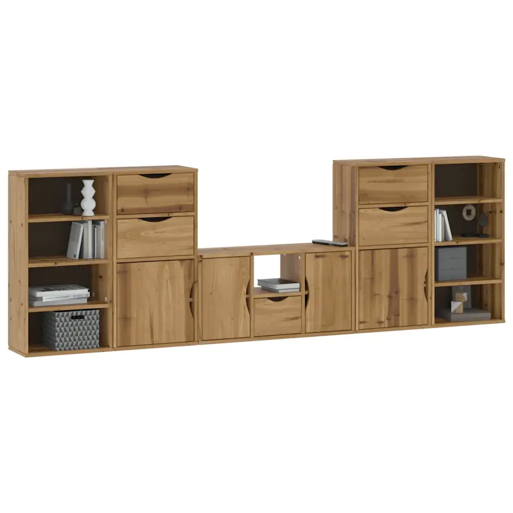 Mobile TV 5 pz con Contenitore ODDA in Legno Massello di Pino 3365376
