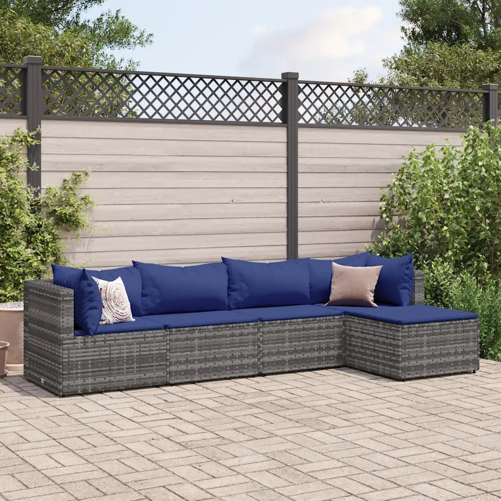 vidaXL Set Divani da Giardino 5 pz con Cuscini in Polyrattan Grigio