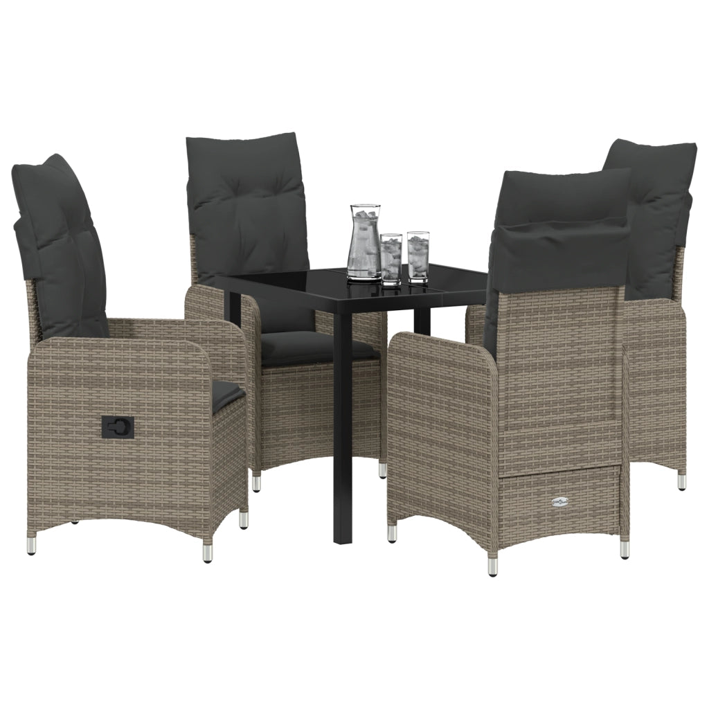 Set da Pranzo da Giardino 5 Pezzi con Cuscini Grigio Polyrattan