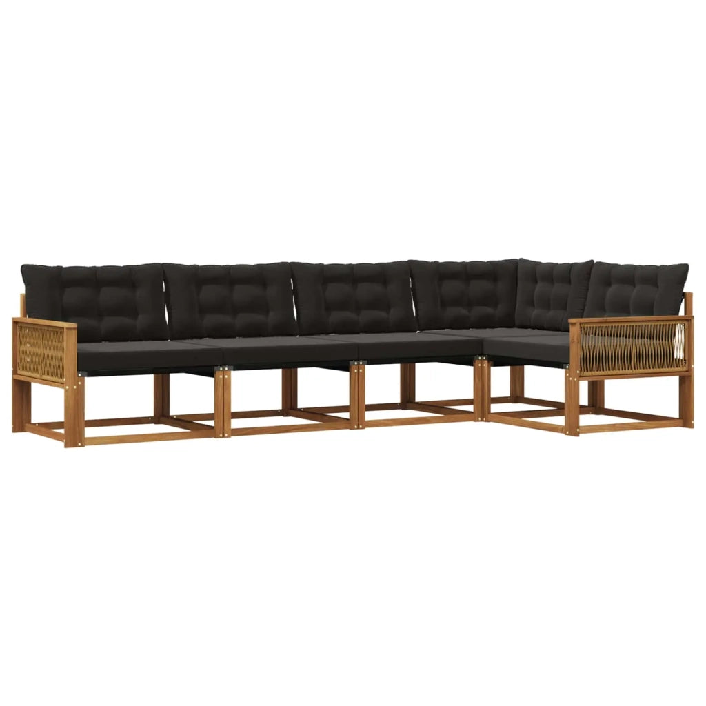 Set di divani da esterno con cuscino 5 pcs Naturale e Nero 3381428