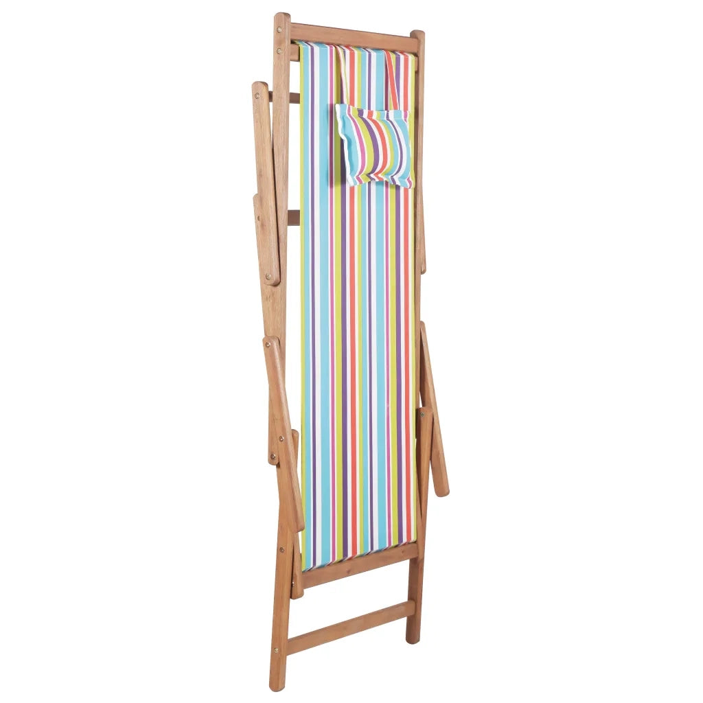 Sdraio da Spiaggia Pieghevole Telaio Legno Tessuto Multicolore 43998