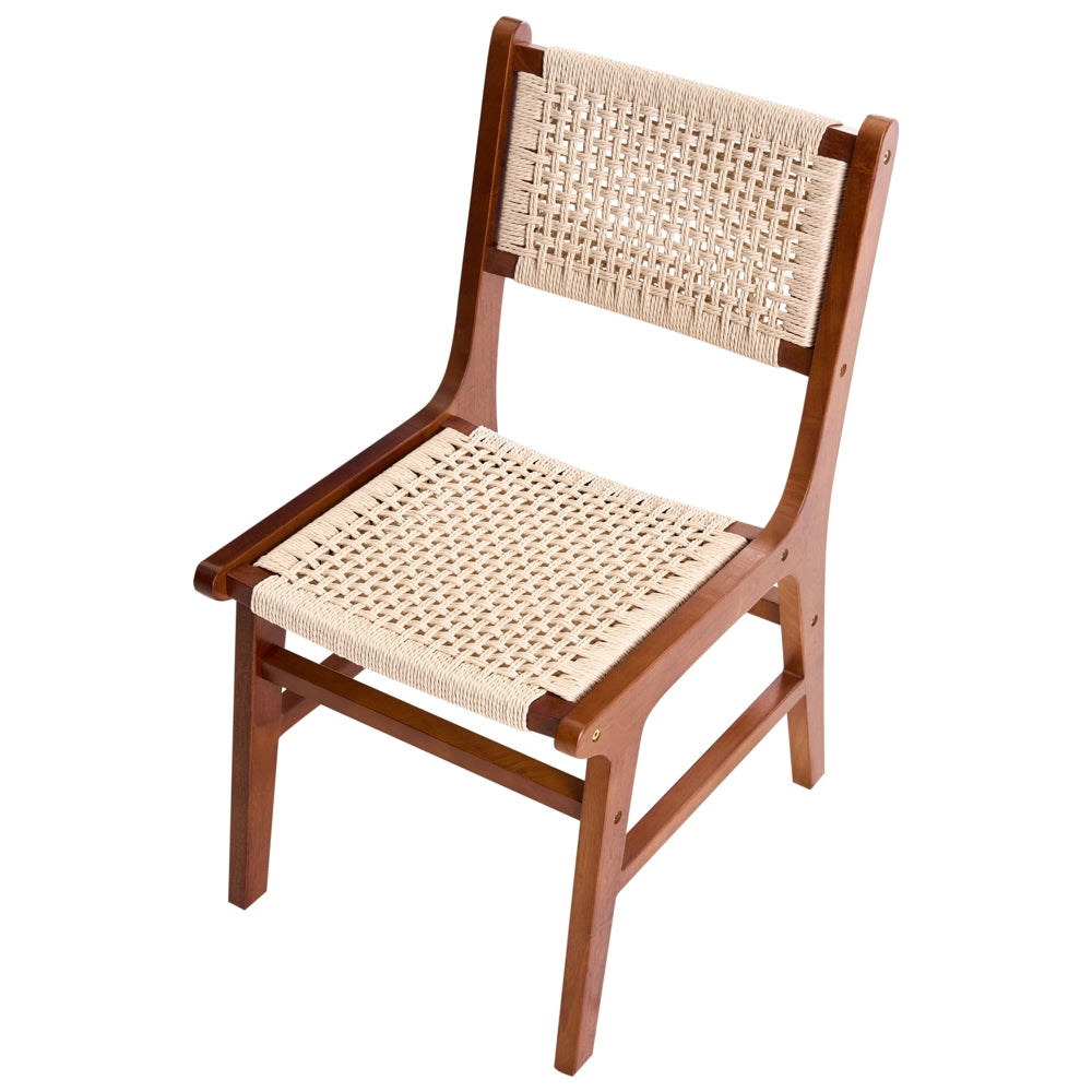 Set di 2 sedie da pranzo marrone e beige Struttura in legno di gomma beige Seduta e schienale in corda di carta Sala da pranzo Boho