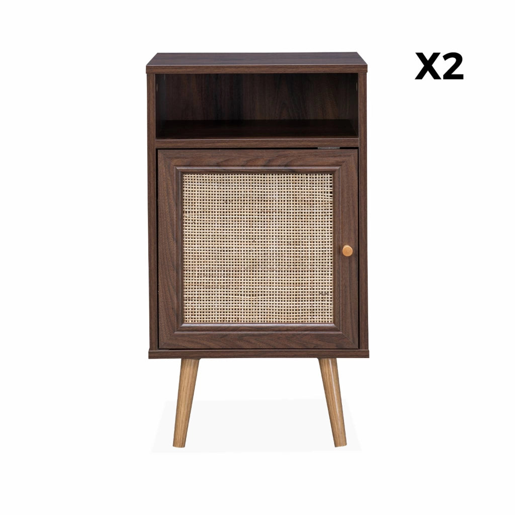 Set 2 comodini scandinavi in intrecciatura cannage, marrone scuro