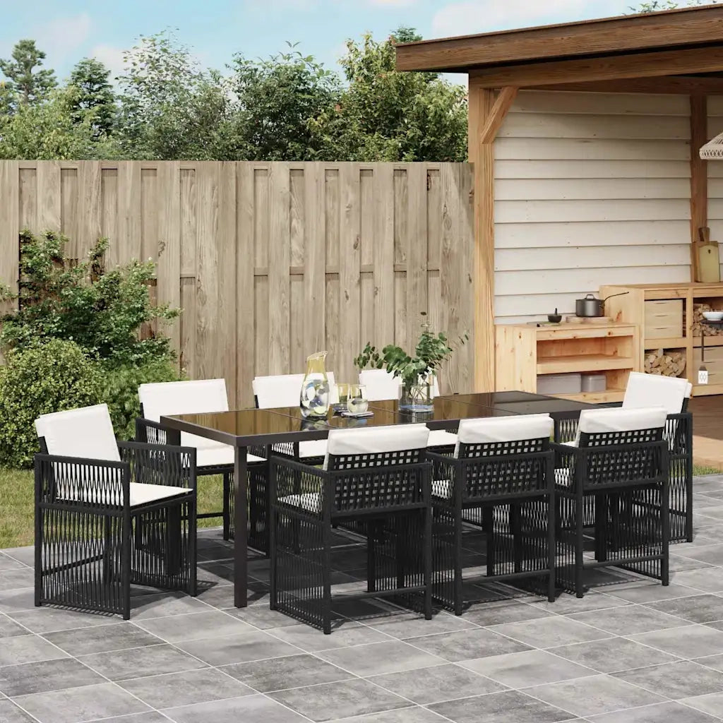 Set da Pranzo per Giardino 9 pcs Nero polyrattan 3380772