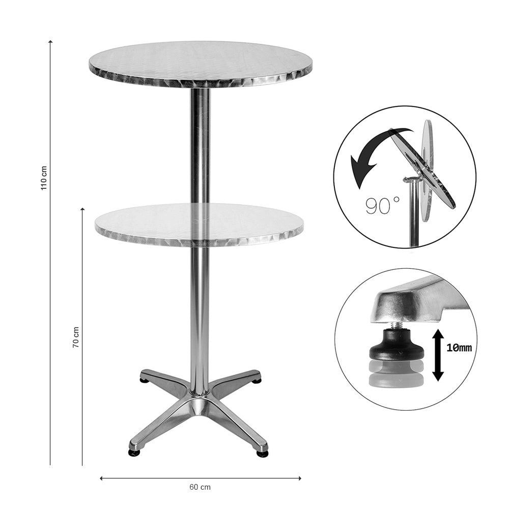 Tavolo Bar Bistrot 60cm Altezza Regolabile 70-110cm Pieghevole Acciaio e Alluminio
