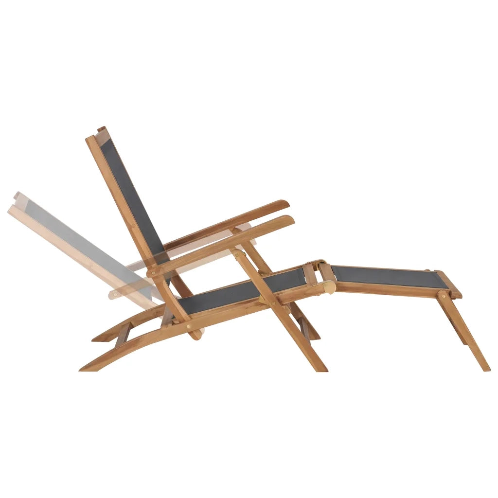 Sedia a Sdraio con Poggiapiedi in Legno Massello di Teak Nera 47410