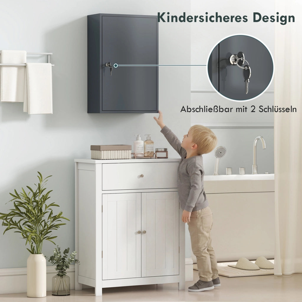 Armadietto da Bagno con 3 Ripiani e 2 Chiavi ¨C Zephmum ¨C Grigio 40x18x60 cm