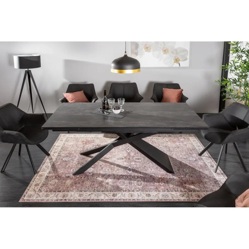 Tavolo da pranzo STELIX - Estensibile da 180 a 260 cm - Struttura in metallo e piano in vetro temperato e ceramica