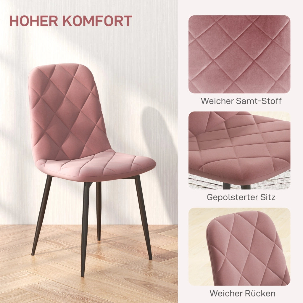 Set di 4 Sedie da Pranzo con Schienale in Velluto ¨C zephmum ¨C Rosa 45x54x87 cm
