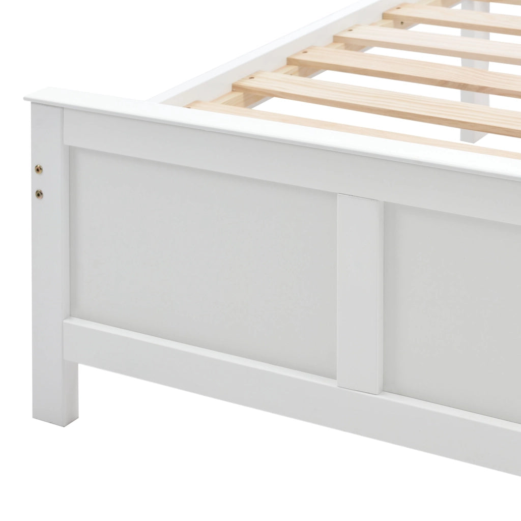 Letto con Cassetti 90x200 cm; Letto Singolo - 2 Cassetti - in Legno Massello - Bianco