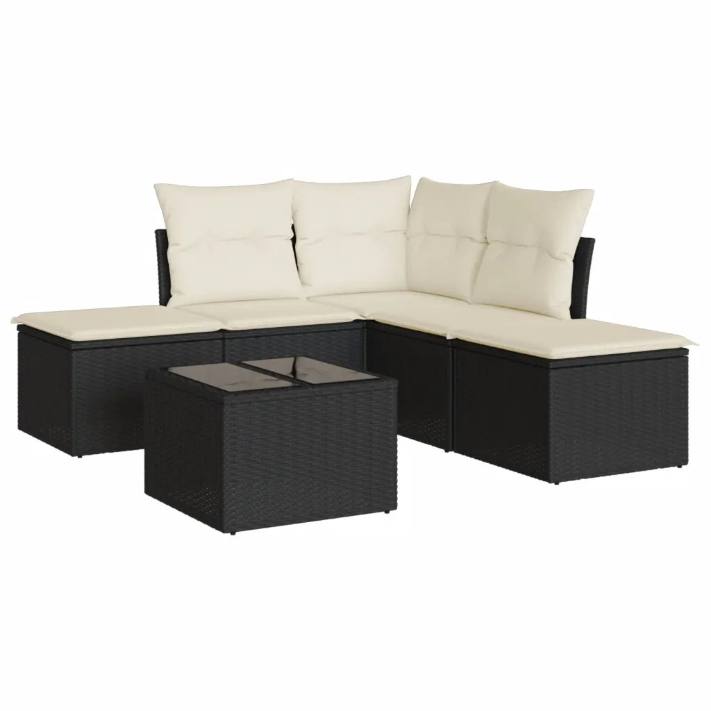 Set Divano da Giardino 6 pz con Cuscini-Sofa da Giardino-Divanetto da esterno Nero in Polyrattan 846501