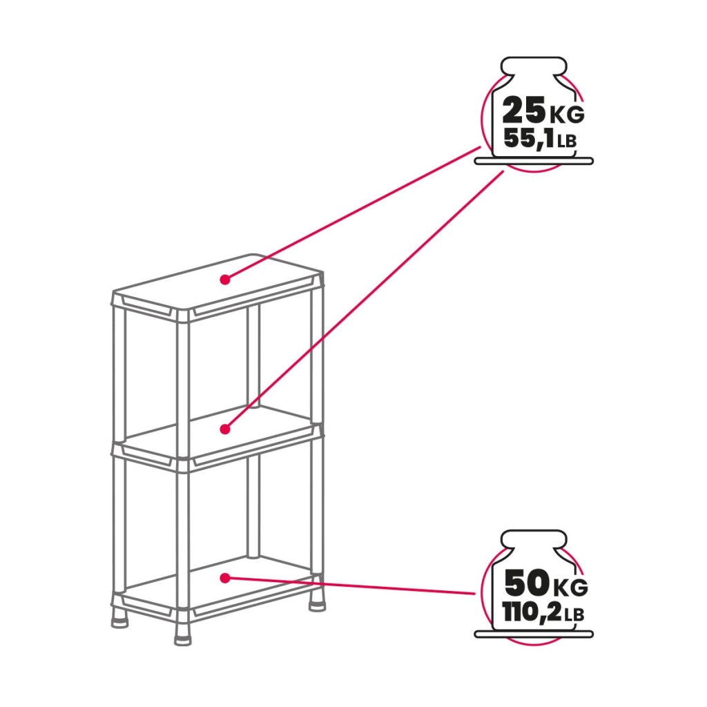 Scaffale Universal Pro 633 a 3 ripiani per interni ed esterni in resina ventilata colore nero 60x30x95 cm Toomax