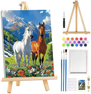 Kit di pittura per adulti - Scheda per dipingere - Set di pittura per cavalli - Kit DIY facile da utilizzare - Tela con cavalletto - Incluso pennelli e vernice acrilica - Hobby creativo per principianti - Set di vernici