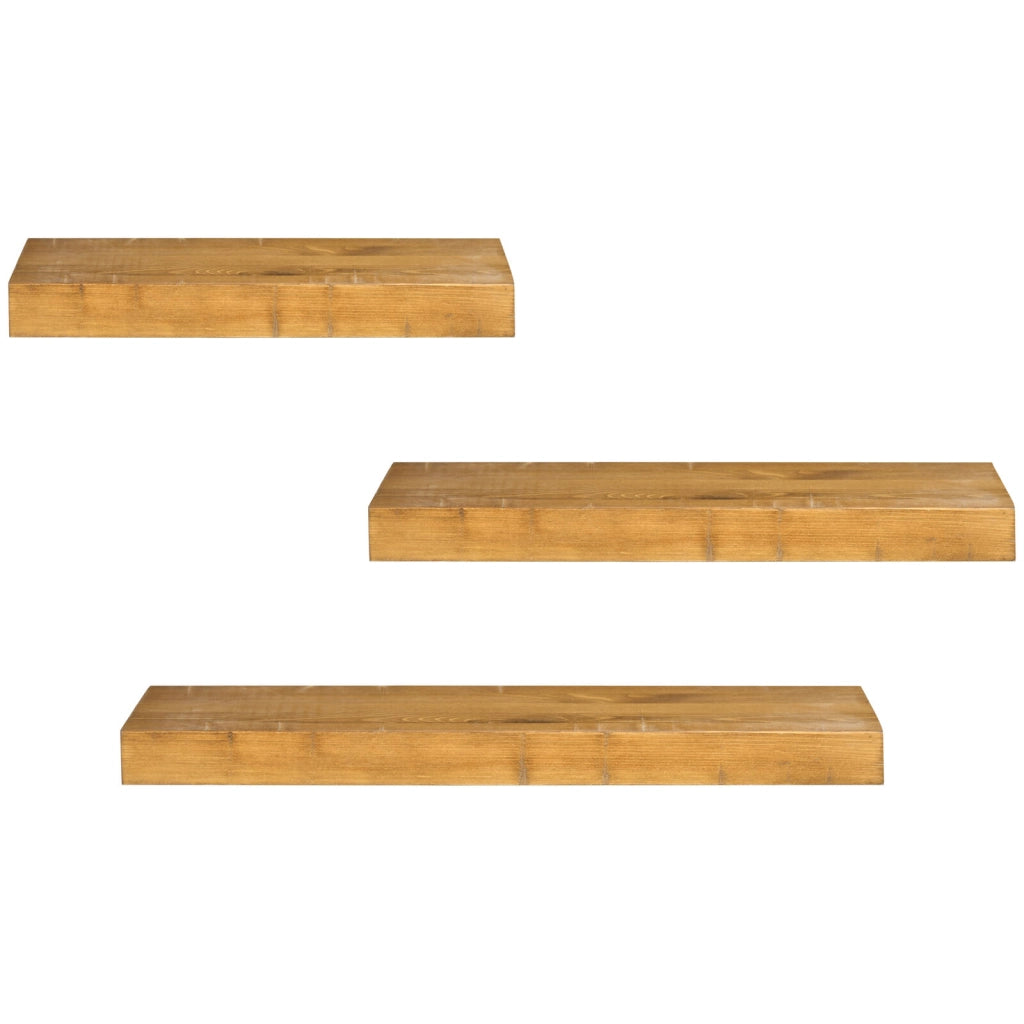 Set Da 3 Mensole Da Parete In Legno Di Pino 30/40/50 x 18 x 3.6 cm