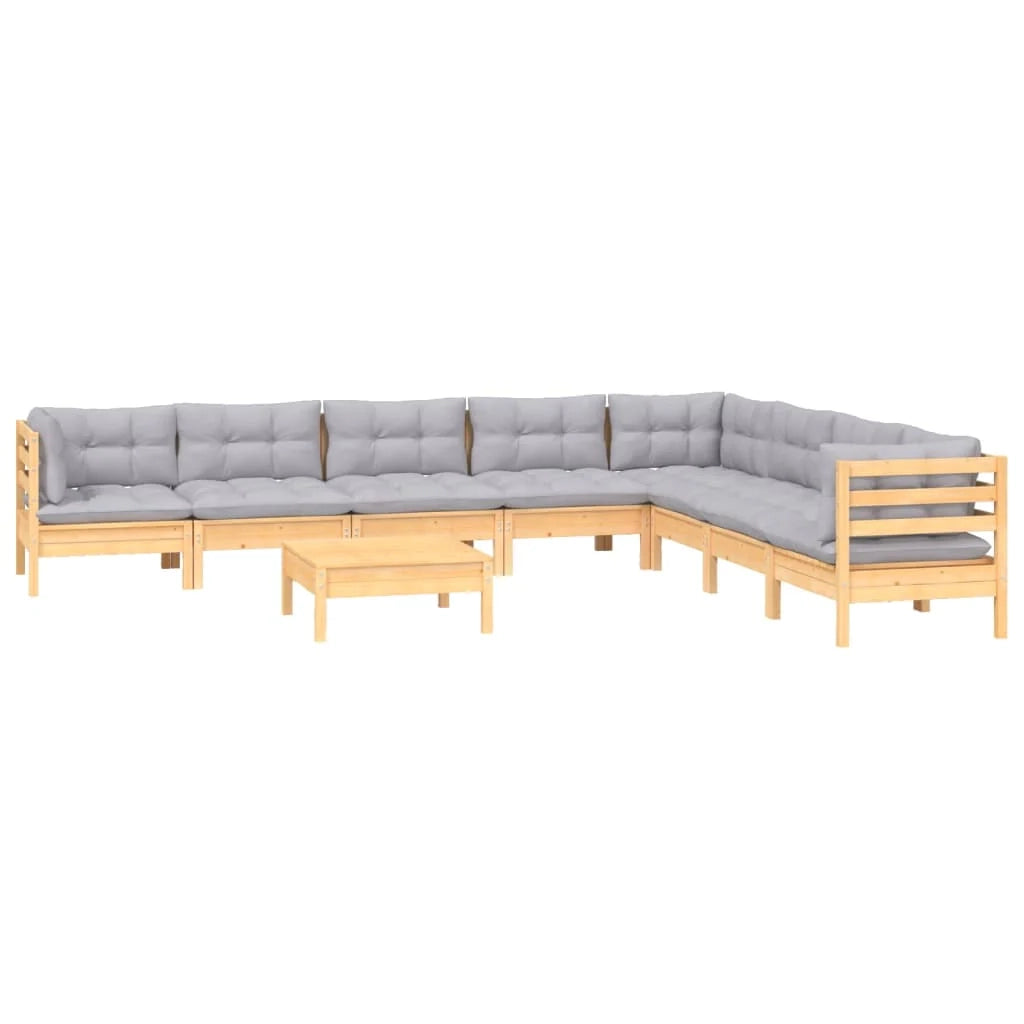 Set di mobili da giardino per esterni 9 pezzi con cuscini grigio legno di pino massiccio 02_0017996