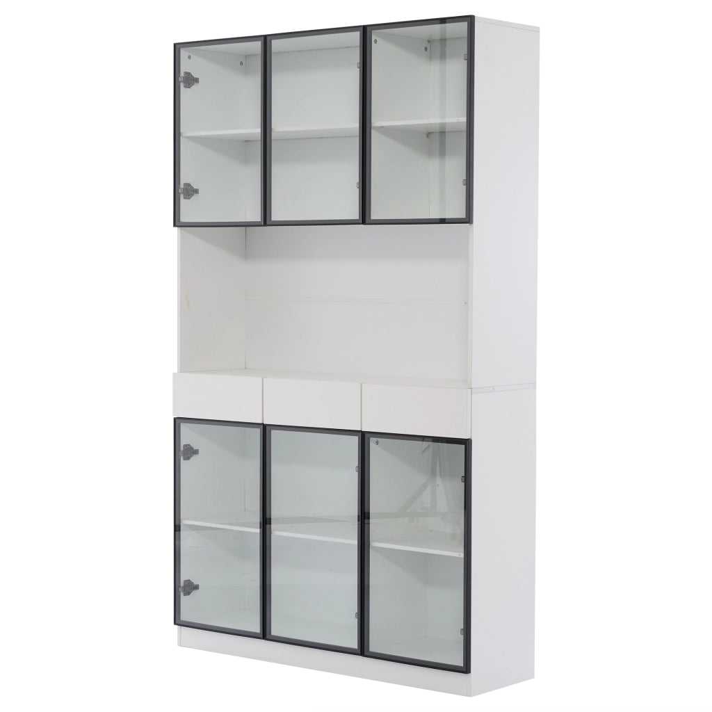 Vetrina con LED e 3 cassetti con ripiani regolabili e piano aperto per soggiorno cucina bianco 120 × 30 × 200 cm