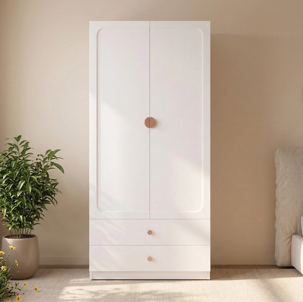 Armadio a 2 ante con 2 cassetti e asta appendiabiti; 90×45×200 cm; bianco