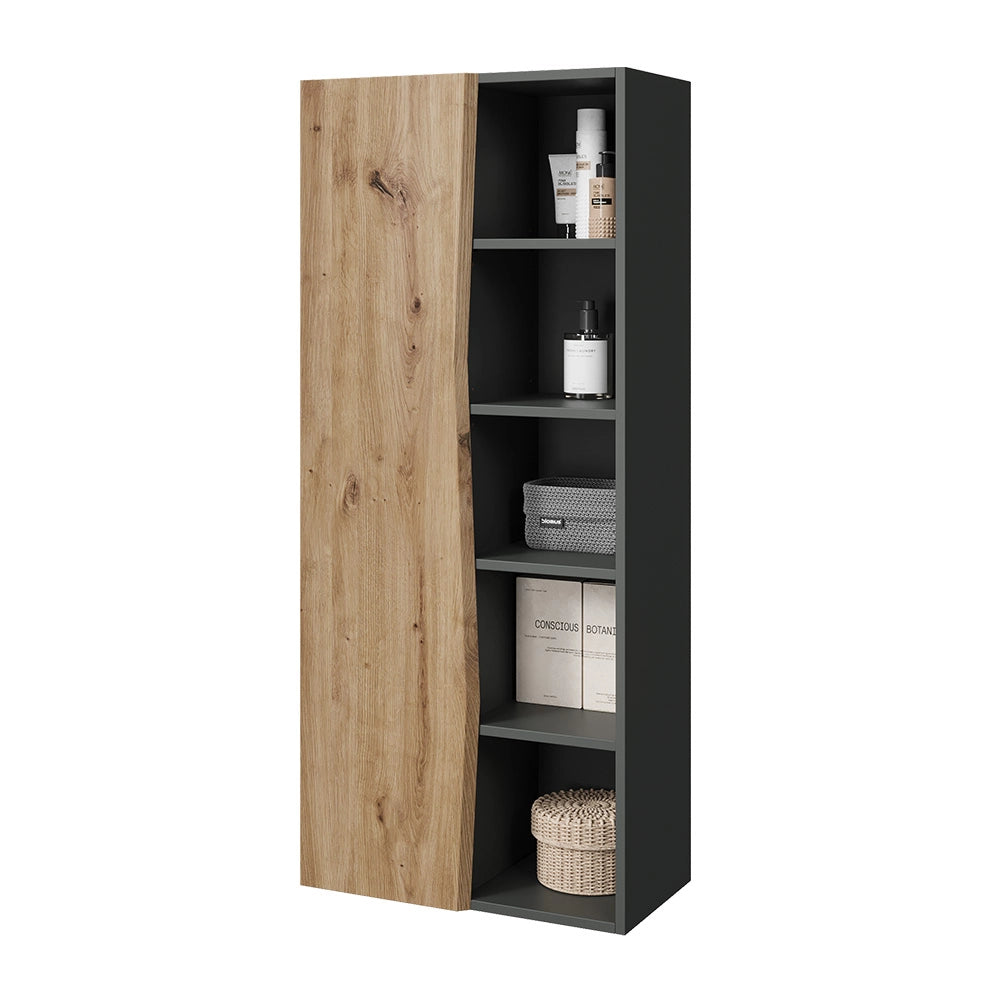 Vicco Armadio per il bagno Rovere artigianale/antracite 56 x 130 cm con 5 scomparti aperti