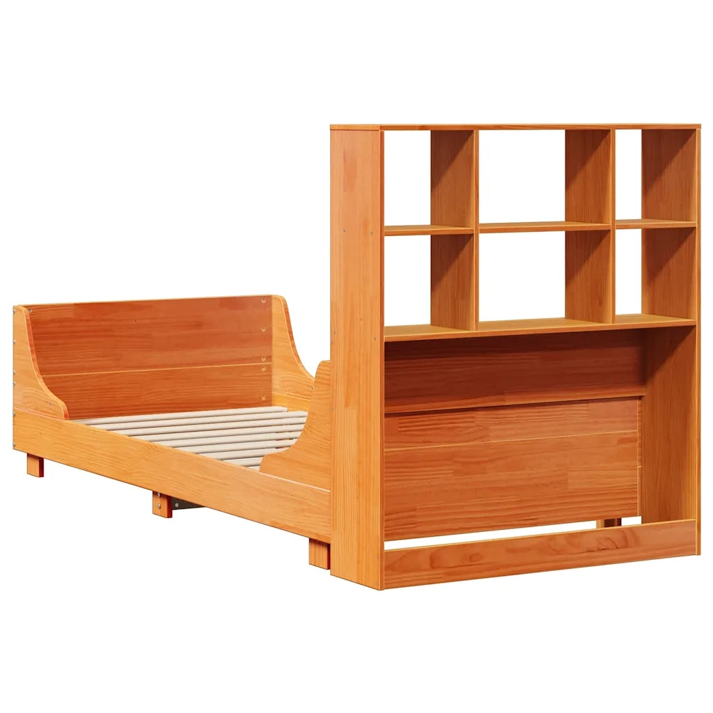 Letto Libreria senza Materasso-Struttura Letto con contenitore Marrone Cera 100x200 cm Legno 211396