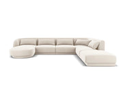Cosmopolitan Design - Divano panoramico destro "Tulum" 6 posti in velluto beige chiaro 