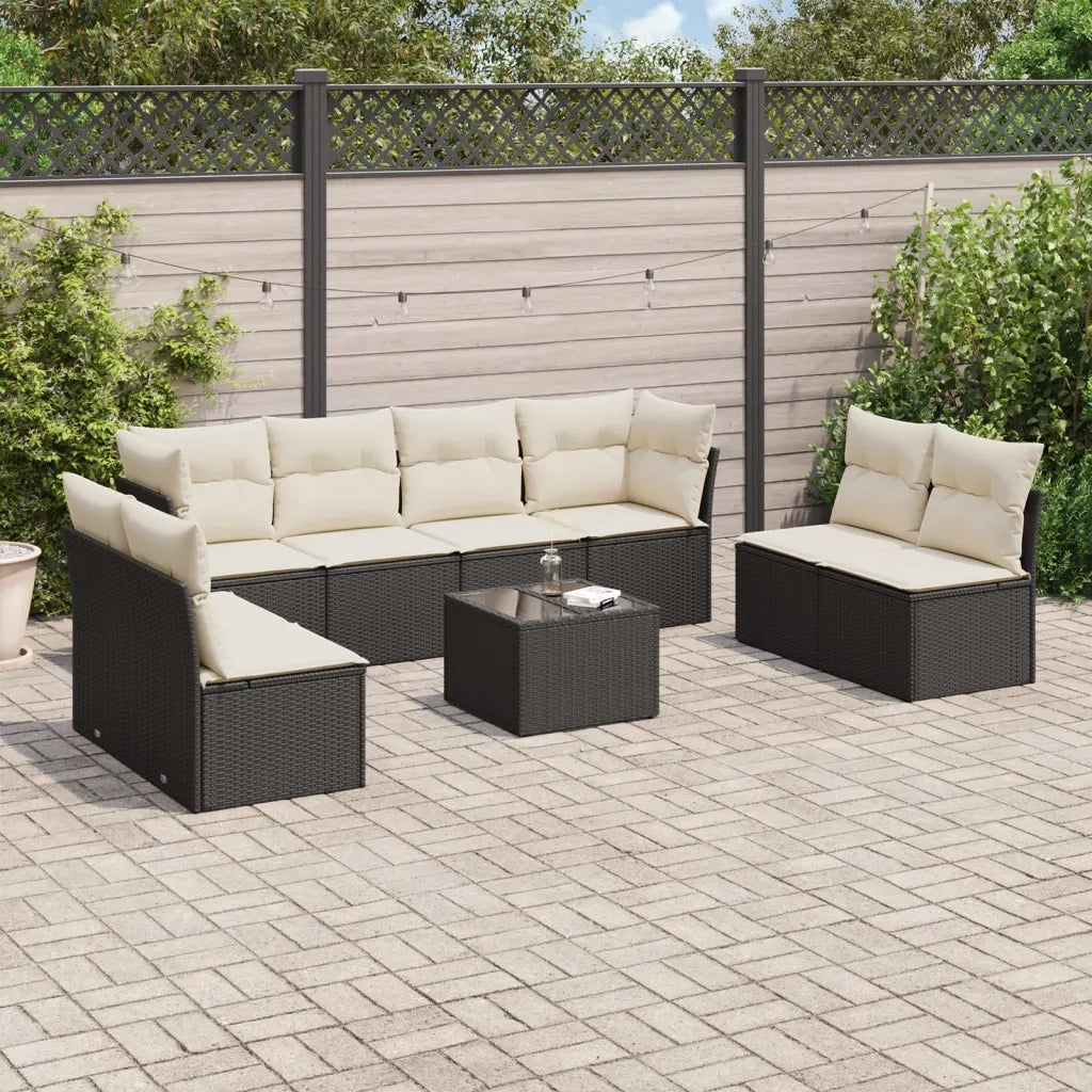 Set Divani da Giardino 9 pz con Cuscini Nero in Polyrattan 3217456