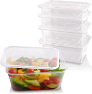 Contenitori in plastica trasparente da 1000 ml con coperchio, 50 pezzi, ideali per servizi da asporto e ristoranti, BPA libero, resistente al congelatore e al forno a microonde
