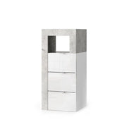 Cassettiera per bagno BURA – 3 cassetti – L35 cm – Bianco lucido laccato e grigio effetto cemento