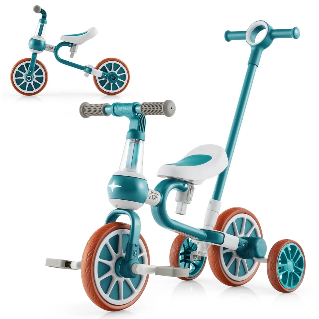 Triciclo per bambini con maniglione altezza regolabile pedali rimovibili, Bici a 4 ruote Verde-Biciclette e tricicli