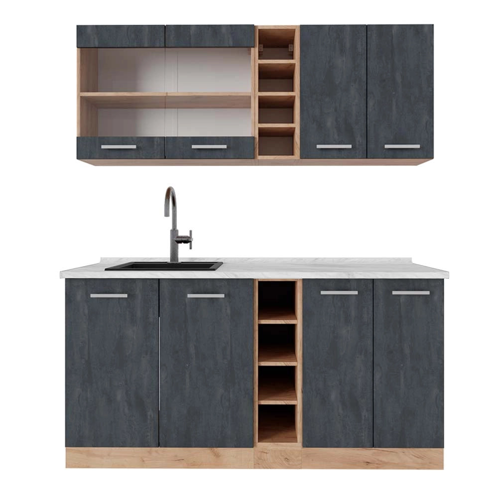 Vicco Cucina completa Calcestruzzo nero/quercia dorata 160 cm PL Marmo