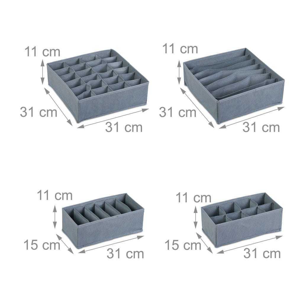 Set di 4 organizer per cassetti pieghevoli pratici porta calzini biancheria intima 33 x 33 x 10 cm in tessuto grigio 13_0014532