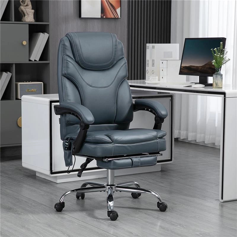 SEDIA DA UFFICIO MASSAGGIANTE E RISCALDANTE CON POGGIAPIEDI IN PELLE PU E ACCIAIO 67X67X113-121 CM GRIGIO