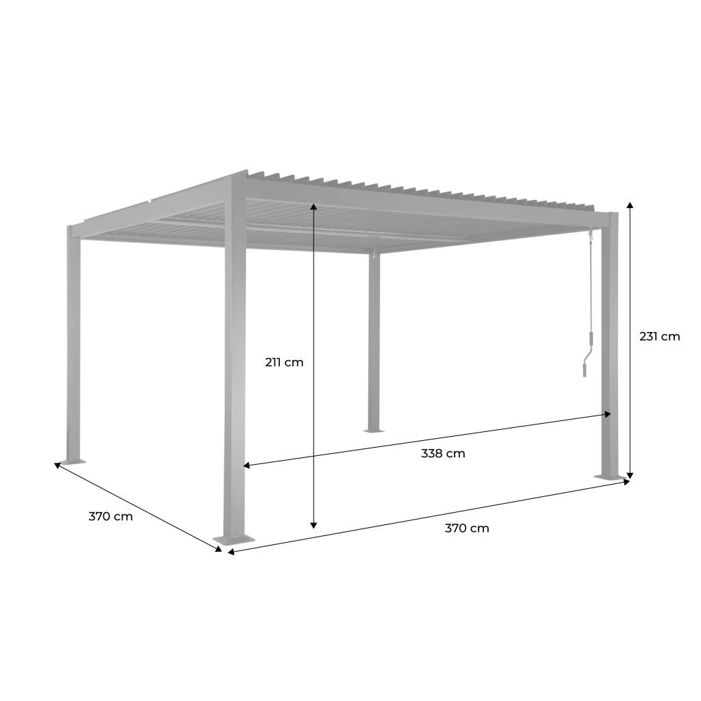 Pergola bioclimatica 3.6x3.6m in alluminio e acciaio con lamelle