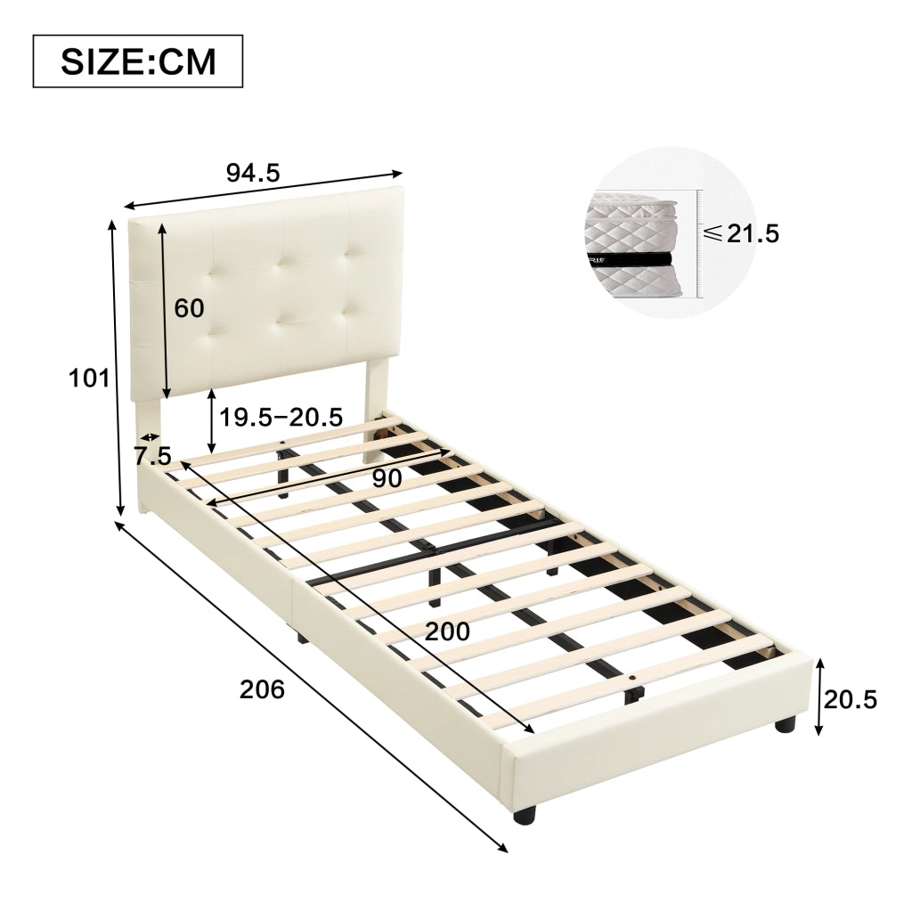 Letto per Bambini 90x200 cm; Letto Singolo - Testiera Imbottita e Bordi Antiurto - Beige