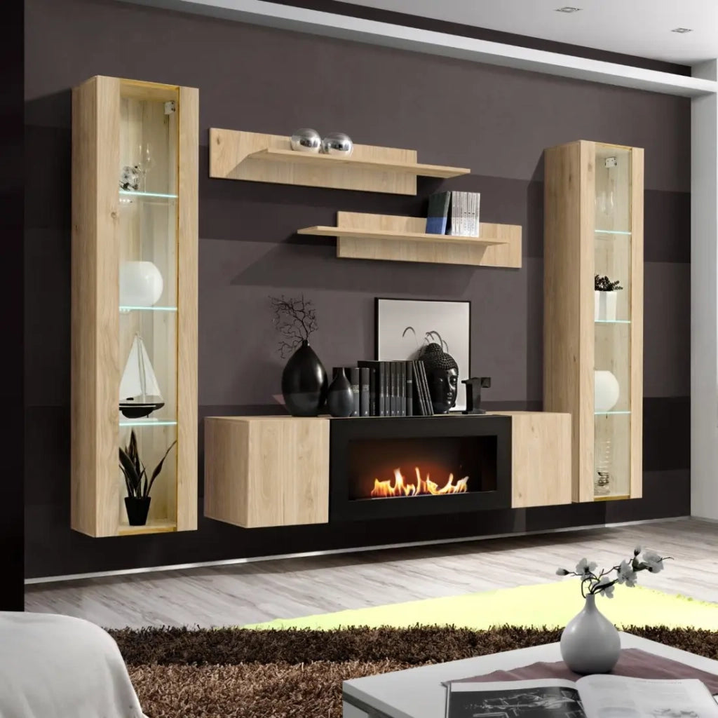 Vetrina FLY 1 porta in vetro - Colore rovere chiaro - LED