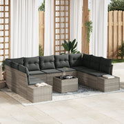 Set di divani da giardino in 10 pezzi con cuscini grigio polyrattan