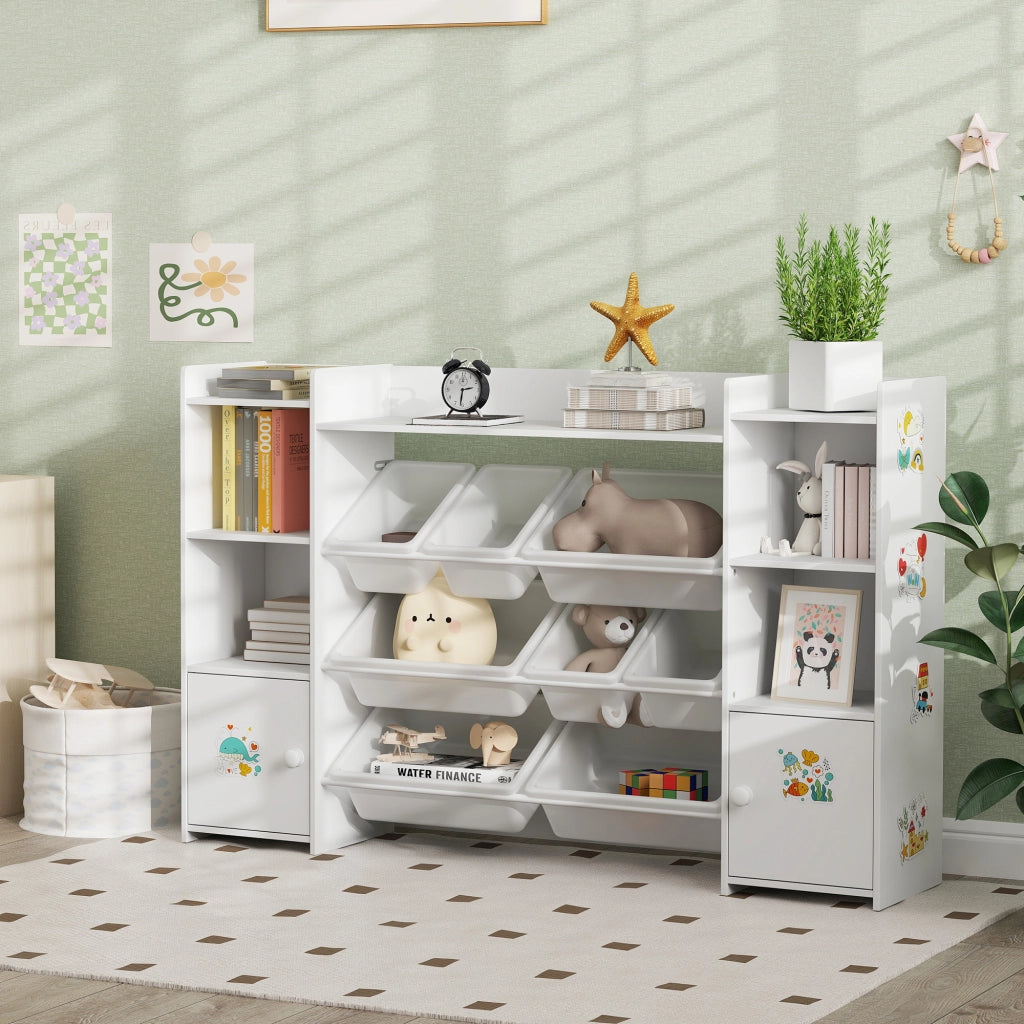 Scaffale per giocattoli bambini con 8 bacs ¨C zephmum ¨C bianco 140x30x90