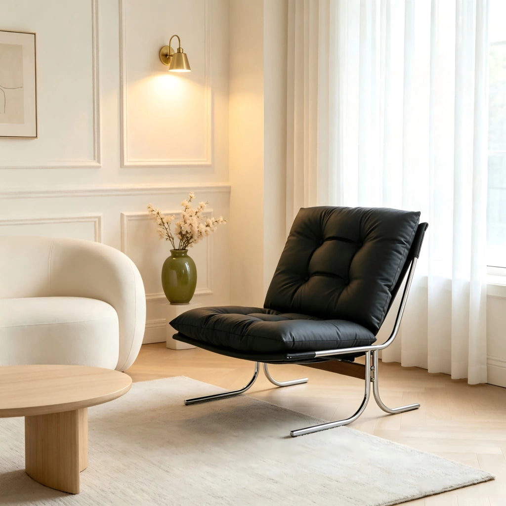 Poltrona con rivestimento rimovibile e gambe in cromo nero
