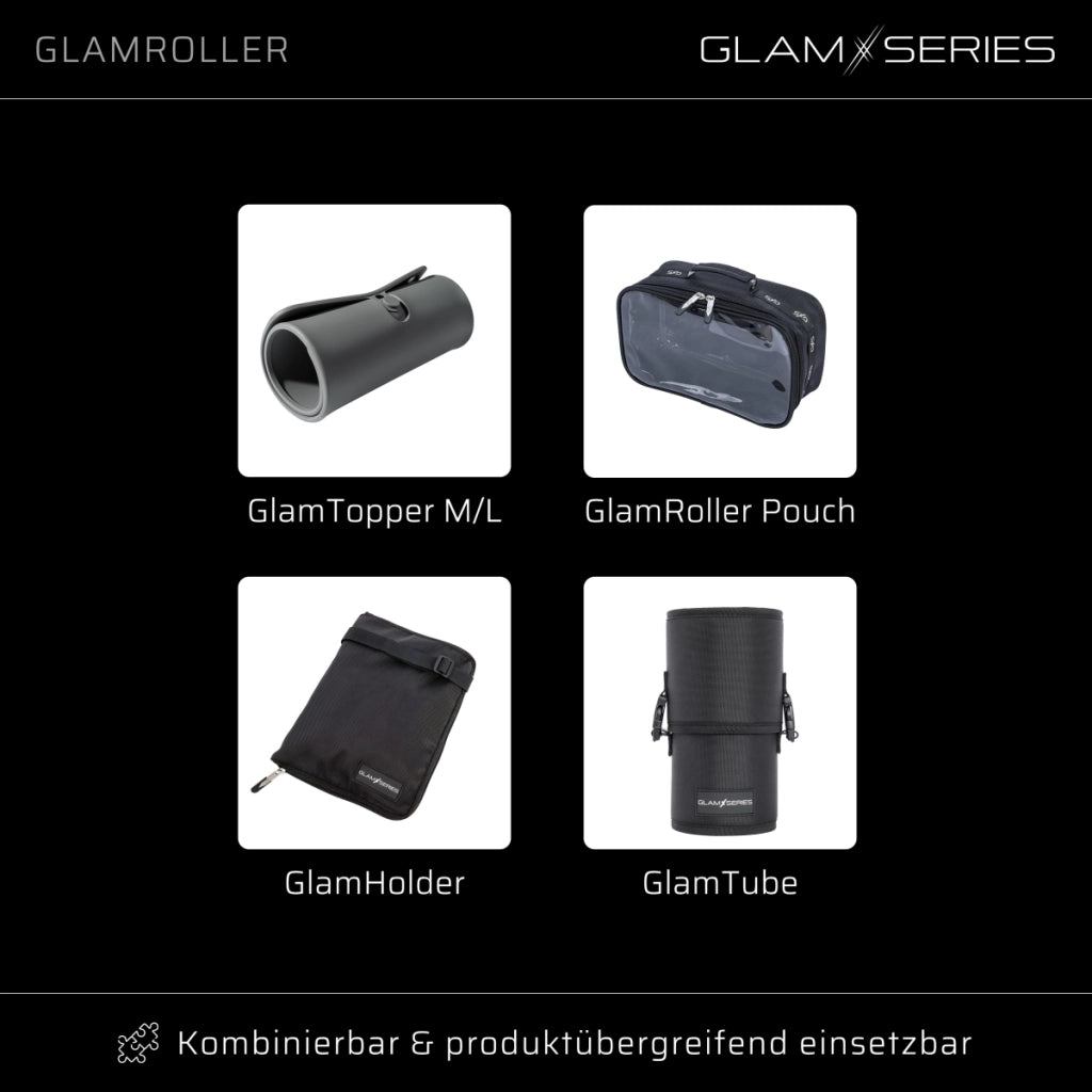 GlamSeries GlamRoller Trolley, valigia per trucco con 4 trousse, valigetta per make-up artist con scomparto con protezione termica, organizer per makeup artist, parrucchieri