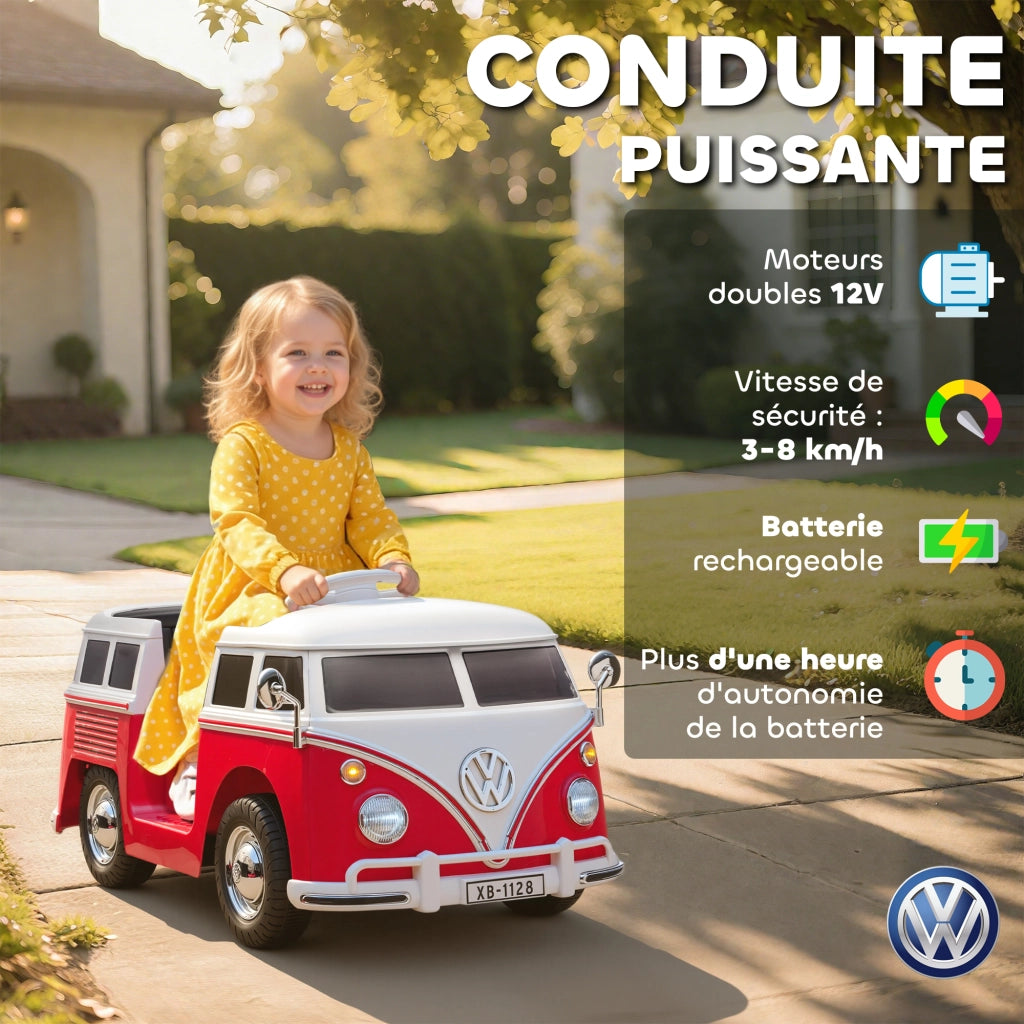 Auto elettrica per bambini Volkswagen T1 ¨C zephmum ¨C 89x49x41,5cm rosso