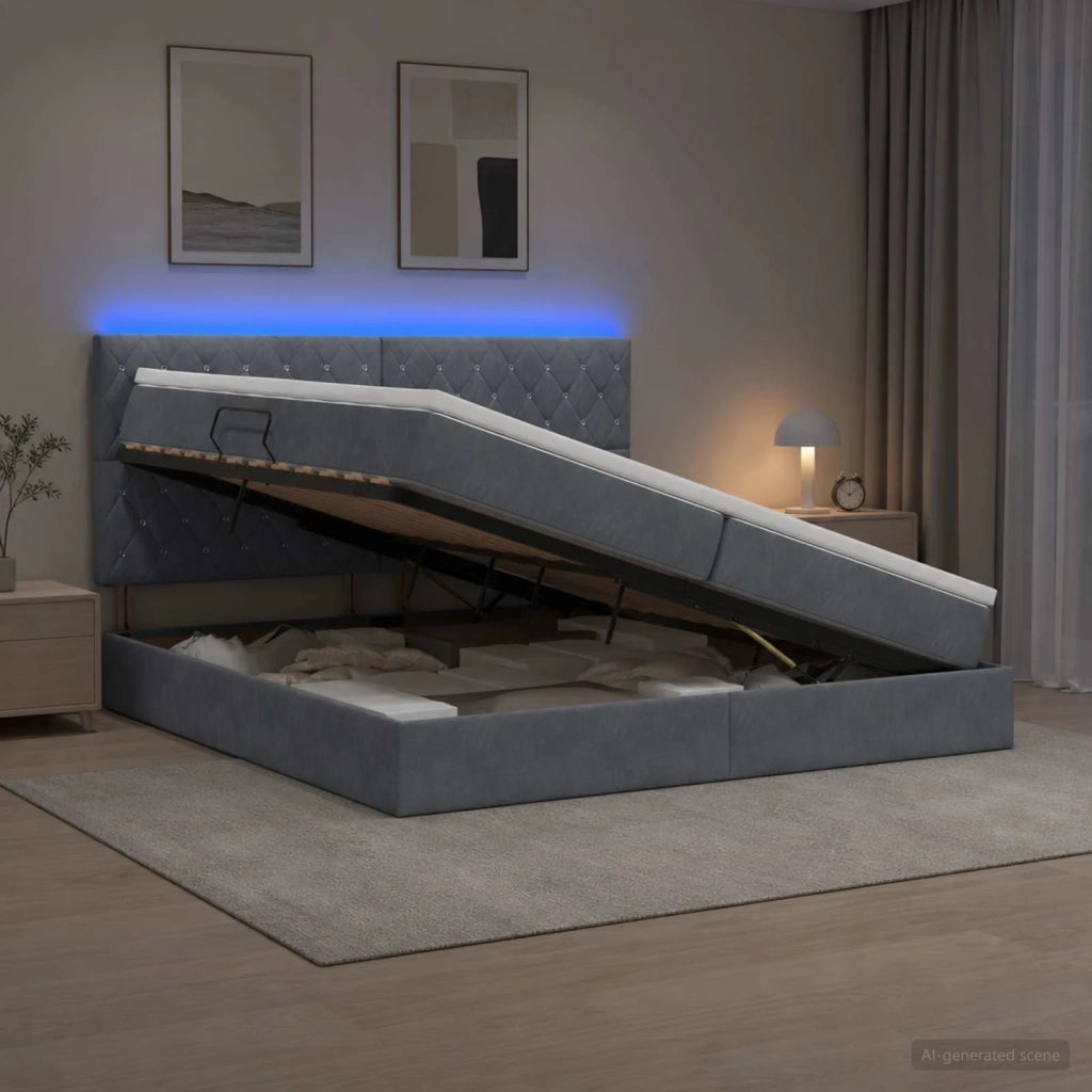 Letto con contenitore LED e materasso Grigio Scuro 200 x 200 cm 3460093