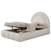 Letto Contenitore Letto Singolo 90x200 cm con Sollevamento Idraulico e Velluto Beige